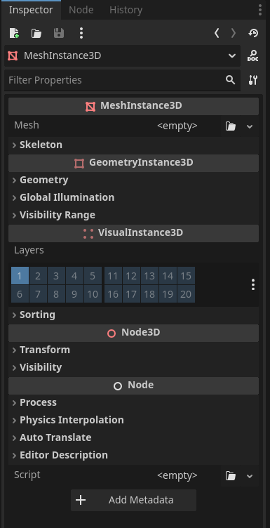 Inspector MeshInstance3D